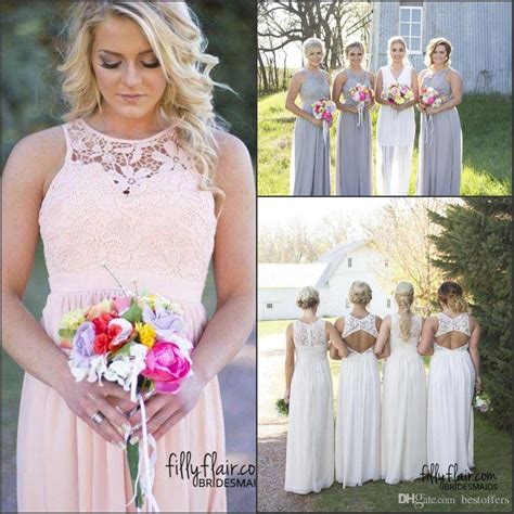 Hot Country Style Bridesmaid Dresses 2017 Jewel Neck Top Lace Cheap