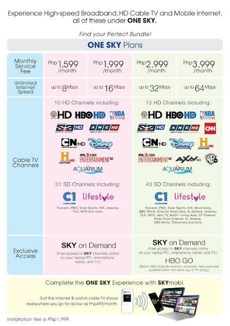 Sky Cable Launches One Sky Broadband Hd Cable Tv Mobile Internet