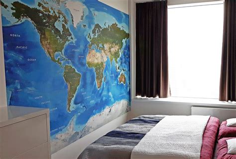 Satellite Image World Map Mural Installed In Bedroom Map Murals
