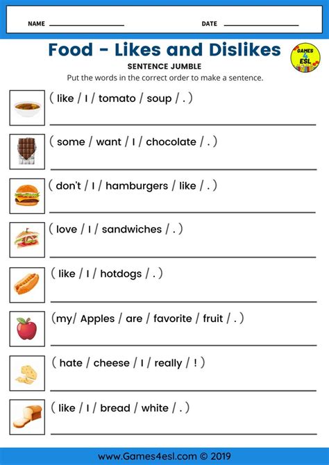 Food And Likes And Dislikes Esl Worksheet For Beginners English