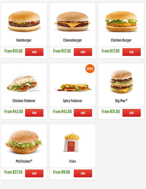 price list for mcdonald s menu