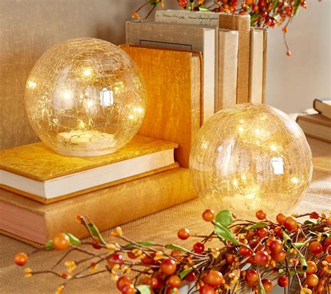 Set Of 2 6 Illuminated Crackle Glass Spheres By Valerie
