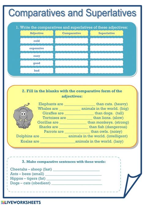 comparatives and superlatives ficha interactiva english adjectives english grammar english