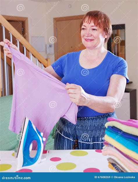 Happy Woman Ironing Stock Image Image Of Interior Electric