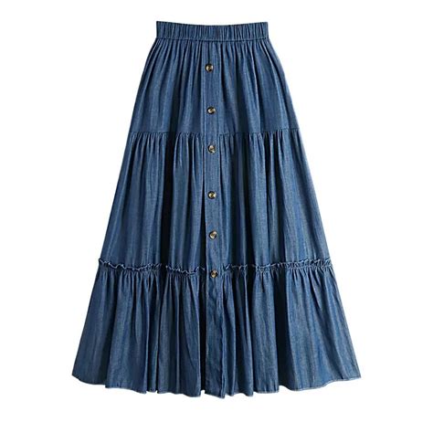 TIGENA Vintage Simple Solid Long Denim Skirt Women 2023 Summer Korean
