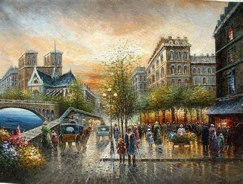 Stunning Oil Painting Impressionism Paris Street Scene And Bridge In