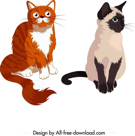 Cats Icons Colored Cartoon Characters Vector Cartoon Free Vector Free