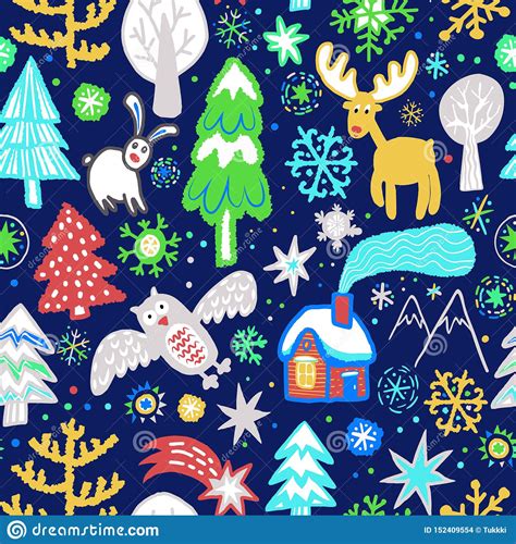 Vector Cute Pattern With Forest Animals And Birds Stock