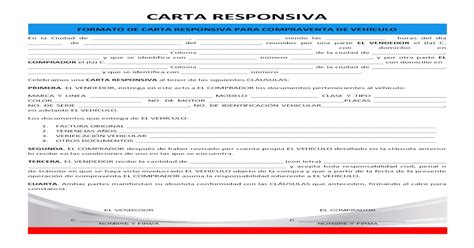 Ejemplo De Carta Responsiva De Compra Venta De Auto Colección De Ejemplo