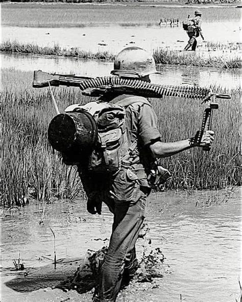 Arvn Machine Gunner During A Sweep Near The South Vietnamese Border In