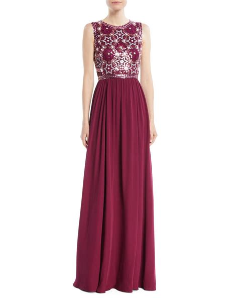 Jenny Packham Star Sequin Embroidered Top With Chiffon Skirt Evening