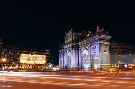 Puerta De Alcalá Of The City Of Madrid Spain At Christmas Night High