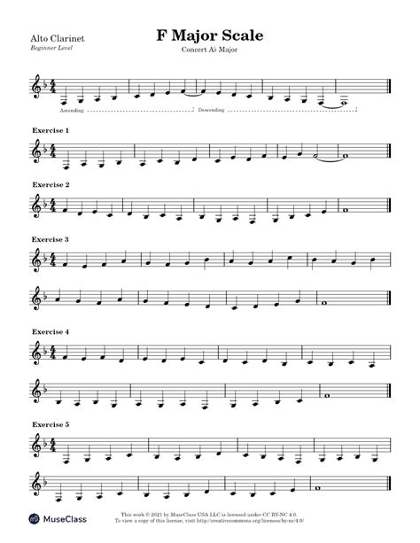 Concert Ab Major Scale Exercises Beginner For Alto Clarinet Sheet Music