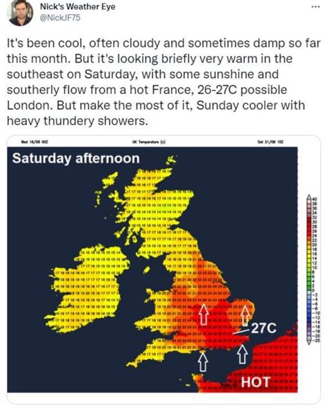 Uk Hot Weather Map Shows Sizzling French Heat To Roast Uk Britain To Hit 27c In Days