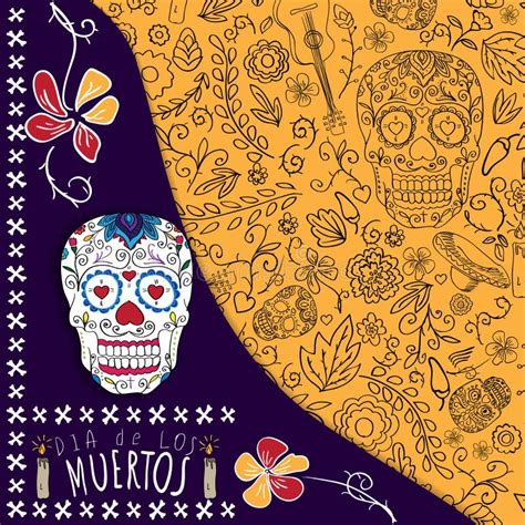 Dia De Los Muertos Day Of The Dead Card With Skull Stock Vector