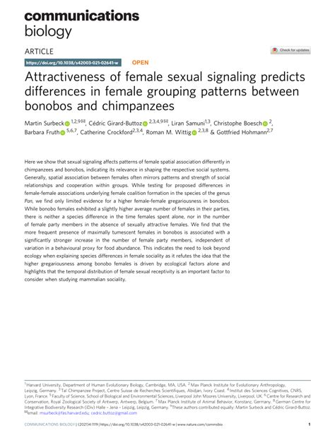 Pdf Attractiveness Of Female Sexual Signaling Predicts Differences In Female Grouping Patterns