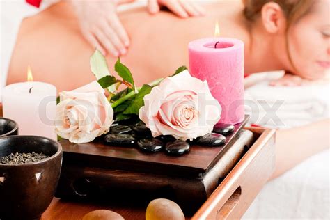 back massage in spa stock image colourbox