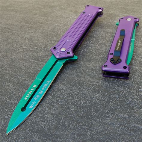 joker assisted opening stiletto pocket knife batman