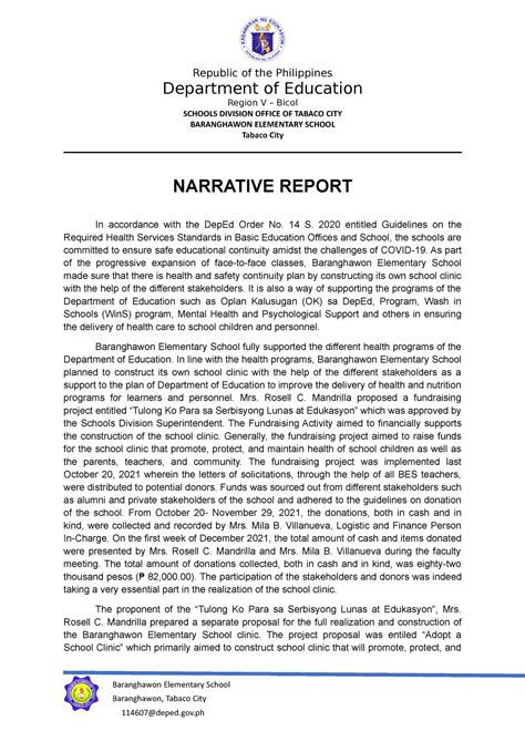 Narrative Report Clinic Republic Of The Philippines Department Of Vrogue