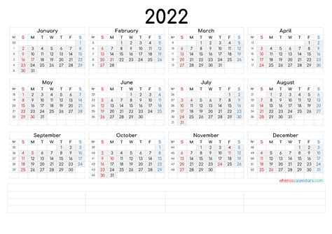 Exclusive Printable Calendar 2022 One Page Pdf Templates Free
