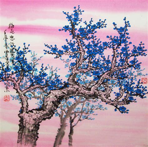 Original Art Work Chinese Painting Lovely Cherry Blossom Tree