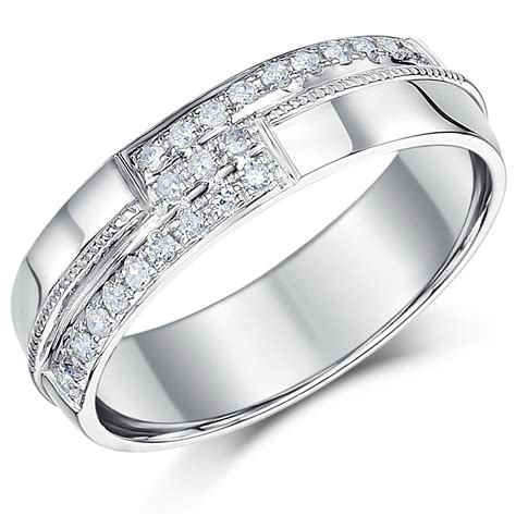 Diamond engagement ring sale $1,600.00. 6mm Mens 9 Carat White Gold Diamond Set Wedding Ring Band - 9ct White Gold at Elma UK Jewellery