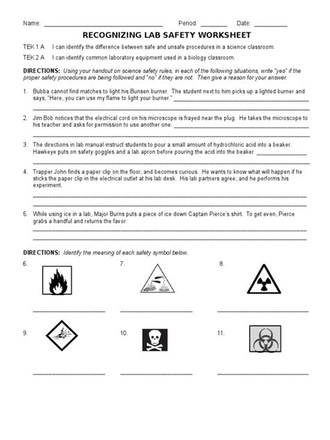 Lab Safety Worksheet Laboratories Science And Technology