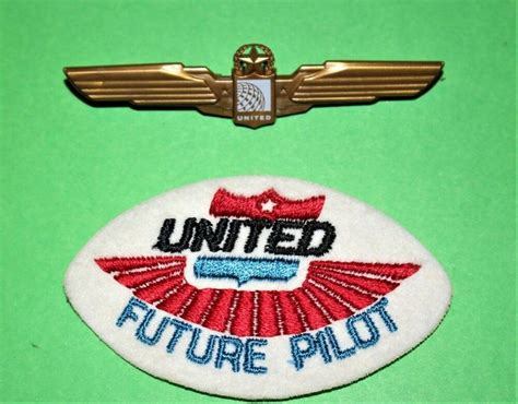 2 United Airlines Future Pilot Hat Patch Junior Kiddie Wings Badge Pin