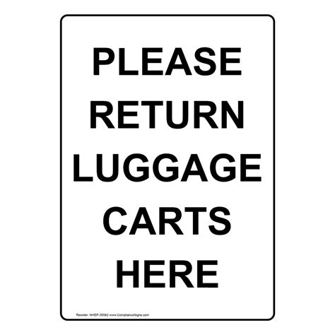 White Vertical Sign Please Return Luggage Carts Here