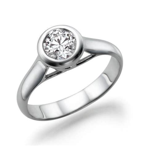 Half way diamond wedding band, 1 carat. Bezel Ring, Diamond Engagement Ring, 14K White Gold Ring ...