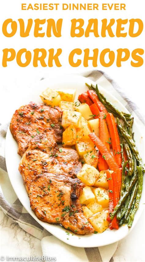 Easy baked pork chops with four ingredients: Oven Baked Pork Chops | Pork chop recipes baked, Healthy ...