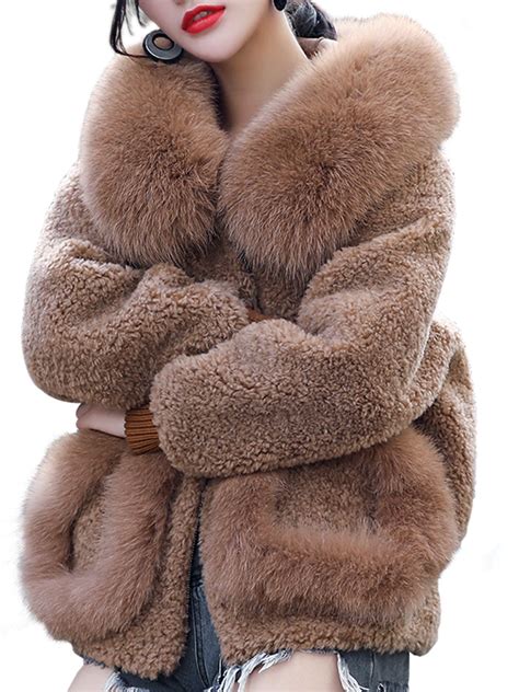 2019 New Fox Fur Coat With Pocket Alpaca Fur Coat Hooded Fur Jacket