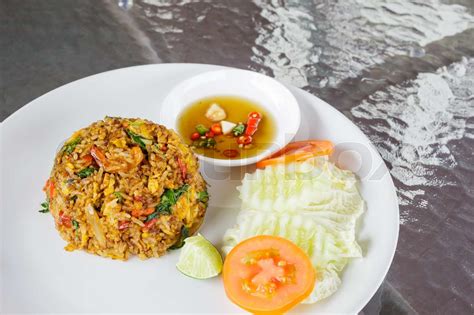 Thailand Traditionelle Speisen Gebratener Reis Mit Chili Und Garnelen