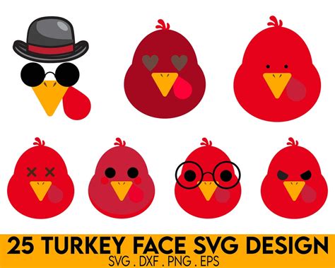 Turkey Face Svg Bundle Turkey Faces Svg Turkey Face Svg Thanksgiving