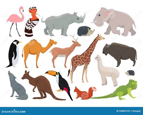 Cute Wild Animals In Cartoon Style Vector Illustration Set Isolate On