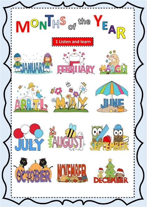 Months Of The Year For Kindergarten