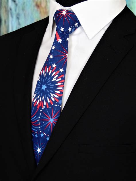 4th Of July Necktie Mens Red White And Blue Independence Day Tie