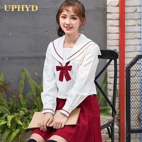 Uphyd New Red Japanesekorea High School Girls Uniforms Long Sleeve