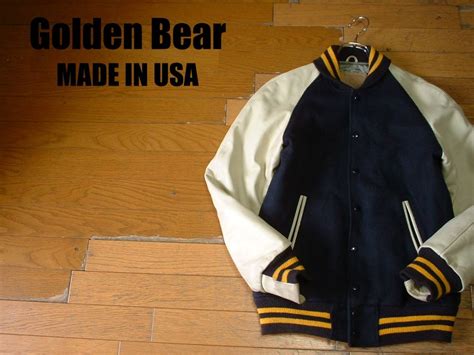 【目立った傷や汚れなし】usa製ビンテージgolden Bear本革レザー袖革スタジャン米国製sjpn M程正規made In Usa