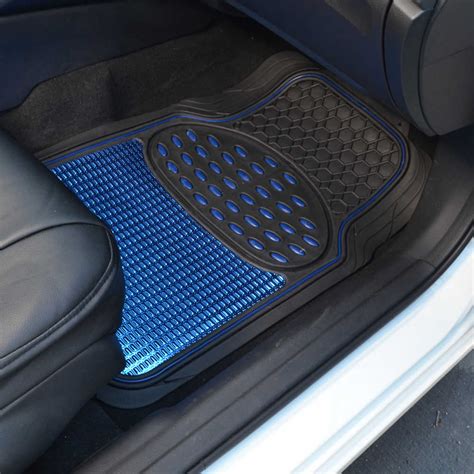 Blue Heavy Duty Metallic Rubber Car Floor Mats And Pu Leather Steering