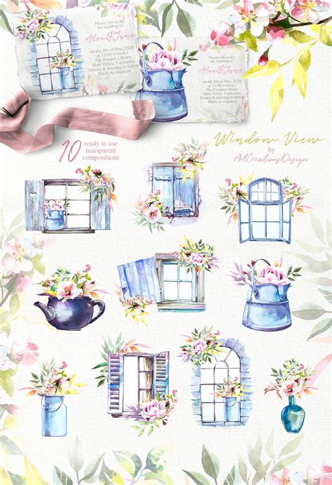 Watercolor Window View Clipart Sethand Painted Etsy Window