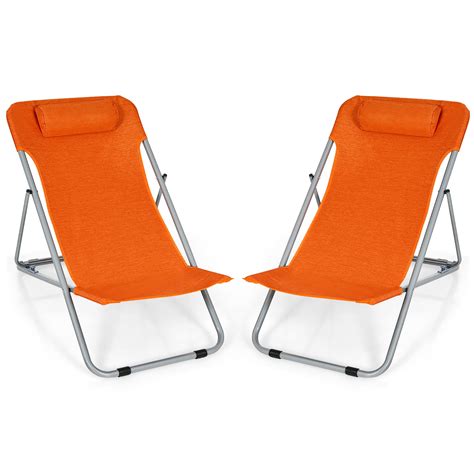 Costway Set Of 2 Beach Chair Portable 3 Position Lounge Chair W