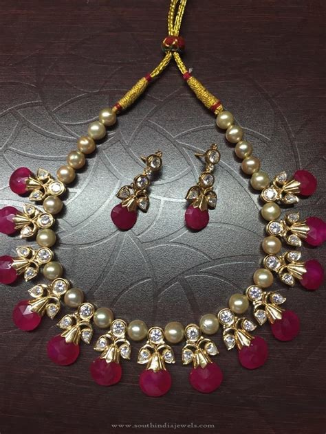 latest model gold pearl ruby necklace south india jewels