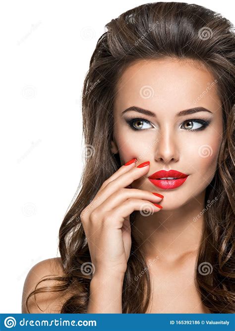Beautiful Woman With Long Hair And Bright Make Up Stock Photo Image