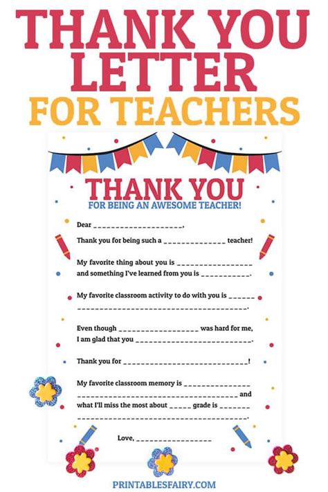 Teacher Thank You Letter Free Printable Teacher Thank You Notes