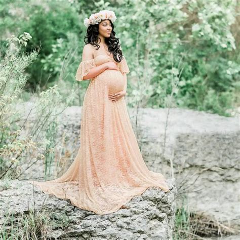 Maternity Lace Maxi Gown Photography Props Plus Size Dress Photography