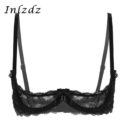 Womens Erotic Lingerie See Through Sheer Lace Bra Top Adjustable