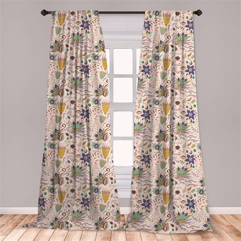 Botanical Curtains 2 Panels Set Abstract And Floral Pattern On Pastel