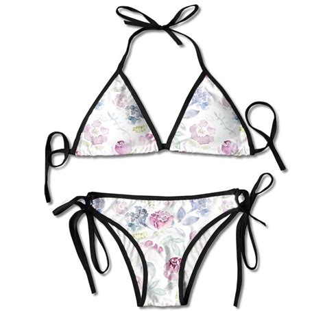 Quemin The Retro Style Of Watercolor Flowers Padded Push Up Bikini Set Two Piece Swimsuit Beach
