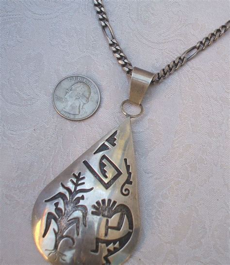 Vintage Hopi Sterling Silver Overlay Huge Pendant Necklace Signed Sonny